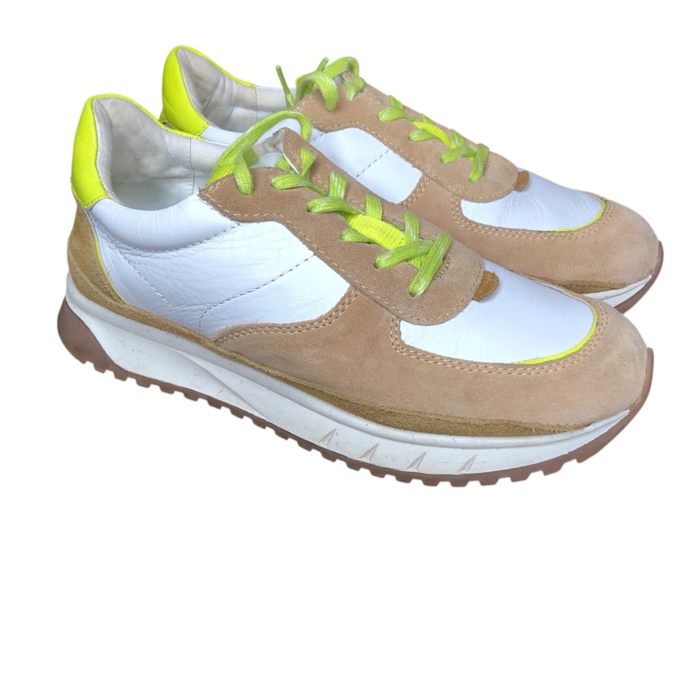 Madewell Kick Off Trainer Sneakers Womens Size 9 Retro Tan Neon Citron Comfort